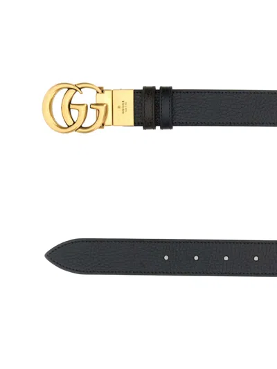Gucci Men Black Leather Gg Marmont Reversible Belt In Black