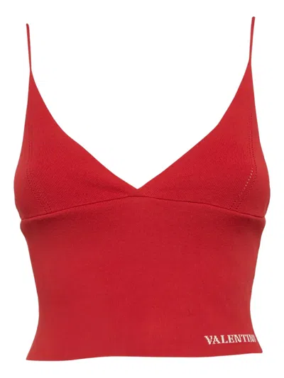 Pre-owned Valentino Knit Logo-lettering Top In Red