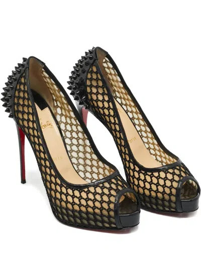 Pre-owned Christian Louboutin Mesh Spike Platform Pumps In Black