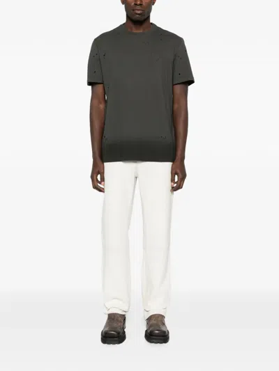 Golden Goose Vintage-effect Anthracite T-shirt With Perforated Heart Men In Black