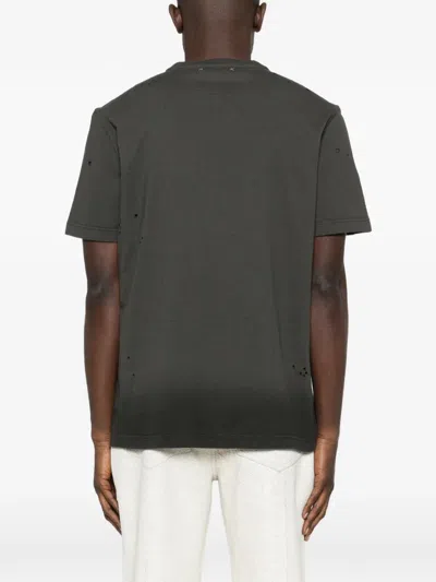Golden Goose Vintage-effect Anthracite T-shirt With Perforated Heart Men In Black