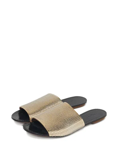 Pre-owned Alaïa Shimmering Leather Slides In Gold