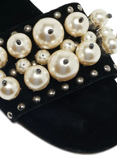 Pre-owned Miu Miu Pearl-embellished Velvet Sandals In Black