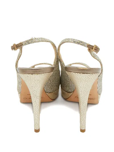 Pre-owned Jimmy Choo Glittered Peep-toe Pumps In Gold