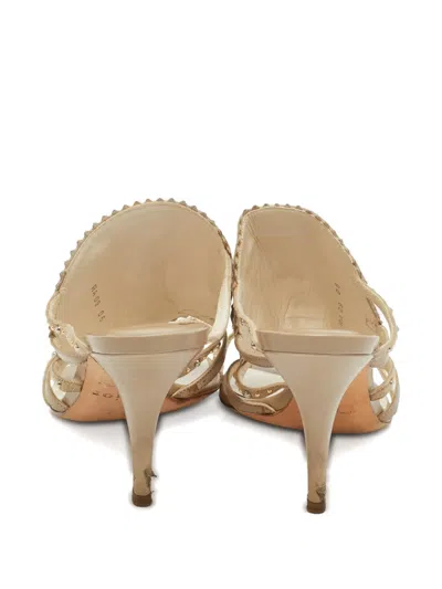 Pre-owned Dior Studded Leather Slides In Neutral