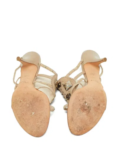 Pre-owned Dior Studded Leather Slides In Neutral