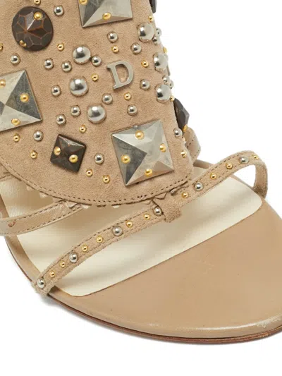 Pre-owned Dior Studded Leather Slides In Neutral