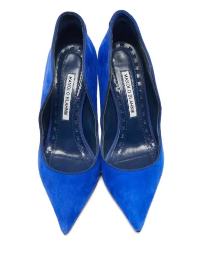 Pre-owned Manolo Blahnik Espedal Pointed Toe Pumps In Blue