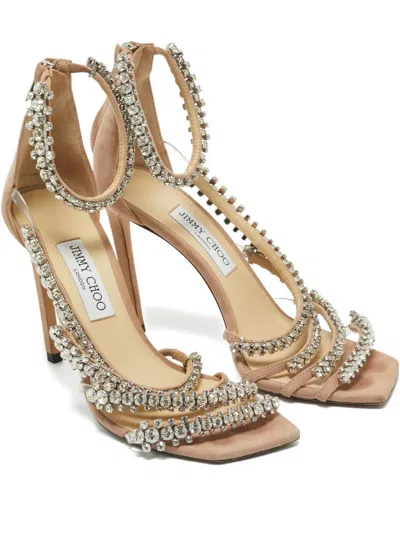 Pre-owned Jimmy Choo Josefine Crystal-embellished Heels In Neutral