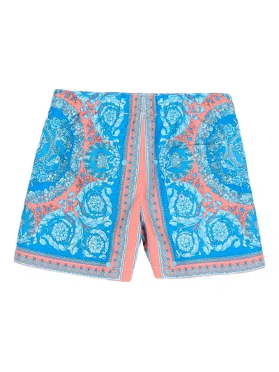 Versace Floral-print Swim Shorts In Blue