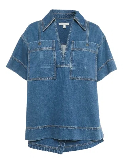 Pre-owned Shona Joy V-neck Polo-collar Top And Shorts In Blue