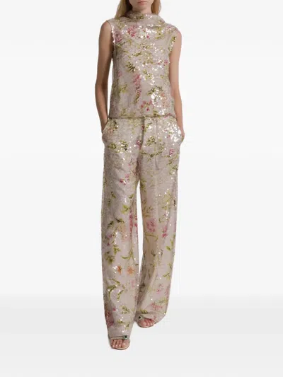 Alberta Ferretti Sequin Floral Tank Top In Multi