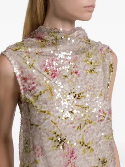 Alberta Ferretti Sequin Floral Tank Top In Multi
