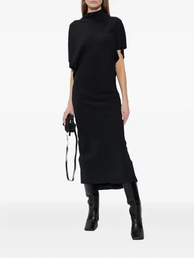 Rick Owens Draped Asymmetric Midi Dress In Black