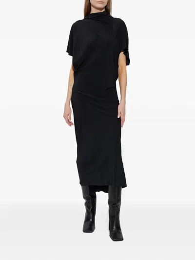 Rick Owens Draped Asymmetric Midi Dress In Black