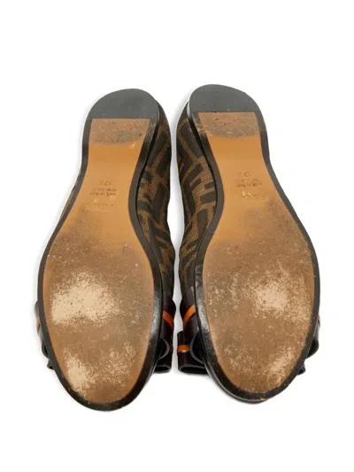 Pre-owned Fendi Logo Bow Ballet Flats In Brown