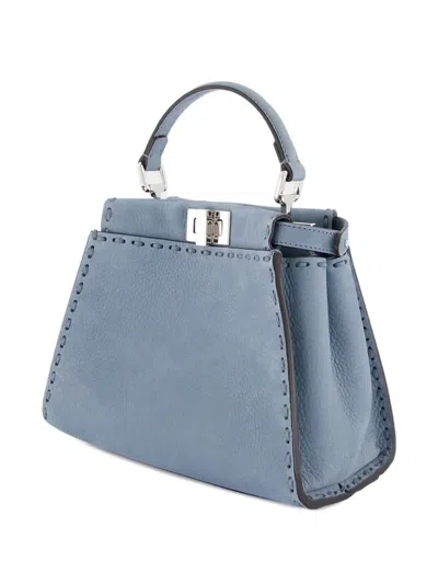 Fendi Mini Selleria Peekaboo Leather Shoulder Bag In Blue