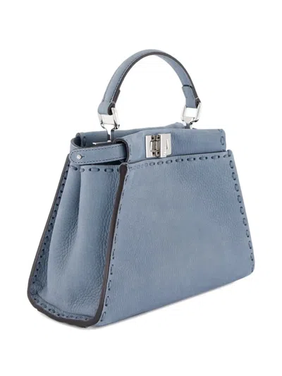 Fendi Mini Selleria Peekaboo Leather Shoulder Bag In Blue