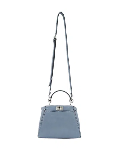Fendi Mini Selleria Peekaboo Leather Shoulder Bag In Blue