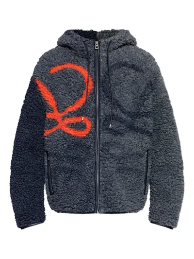 Loewe Pile Oversize Jacket Fleece Texture Hood In Blue