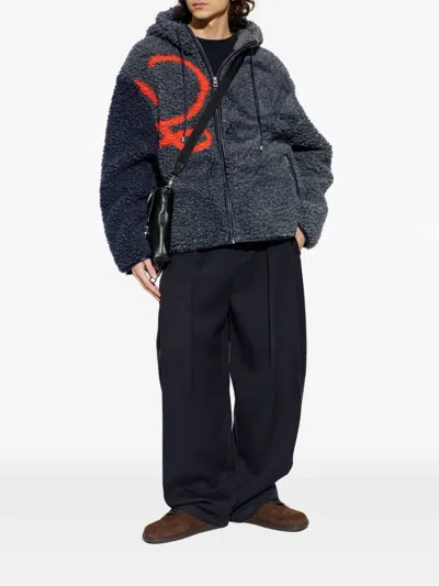 Loewe Pile Oversize Jacket Fleece Texture Hood In Blue