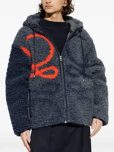 Loewe Pile Oversize Jacket Fleece Texture Hood In Blue