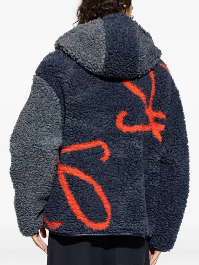 Loewe Pile Oversize Jacket Fleece Texture Hood In Blue
