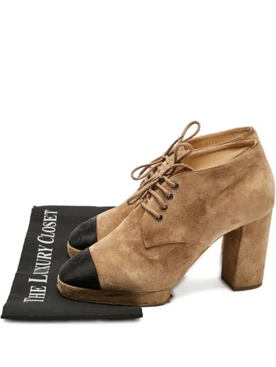 Pre-owned Chanel Cap-toe Platform Ankle Boots In Neutral
