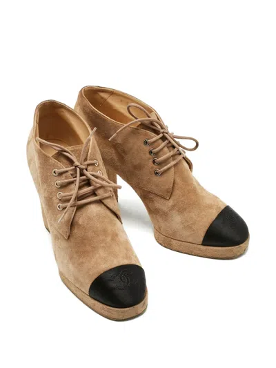 Pre-owned Chanel Cap-toe Platform Ankle Boots In Neutral