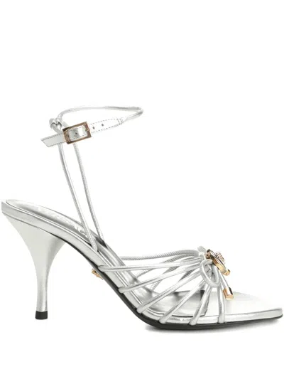 Versace Embellished Metallic Leather Sandals In Multi