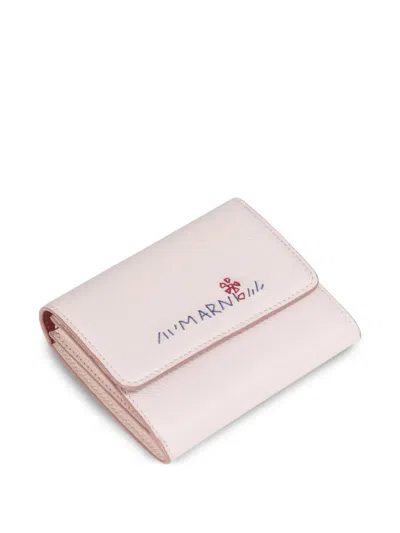 Marni Gusseted-embroidered Wallet In Pink