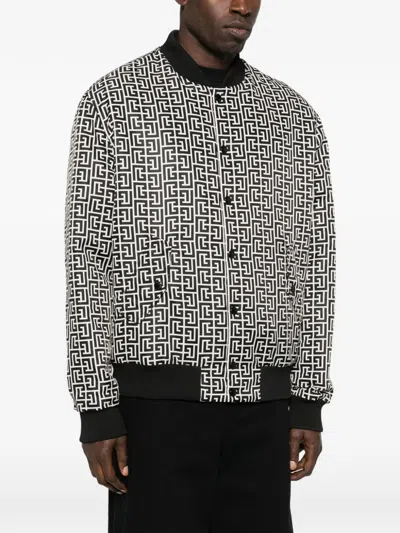 Balmain Reversible Patterned Bomber Jacket In Black