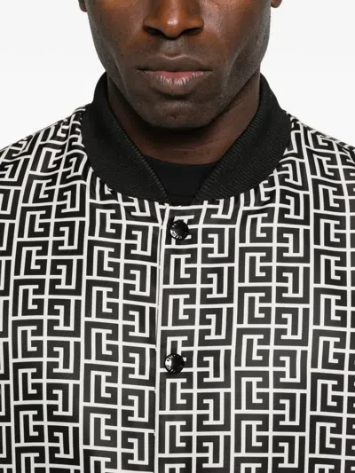 Balmain Reversible Patterned Bomber Jacket In Black