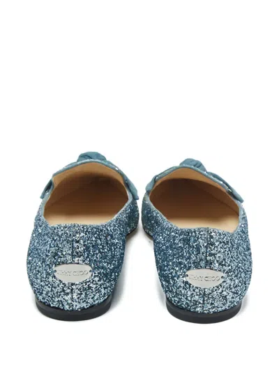 Pre-owned Jimmy Choo Gabie Glitter Bow-detail Ballet Flats In Silver
