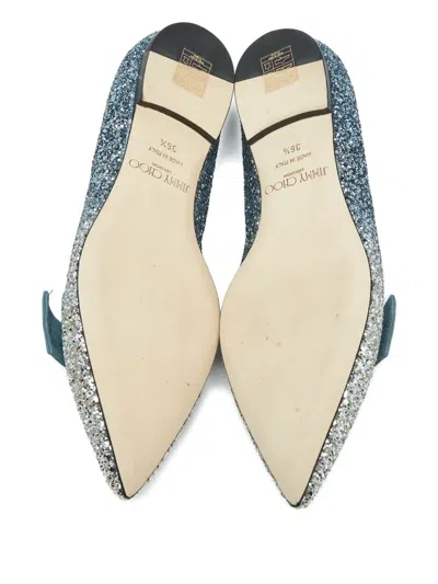 Pre-owned Jimmy Choo Gabie Glitter Bow-detail Ballet Flats In Silver