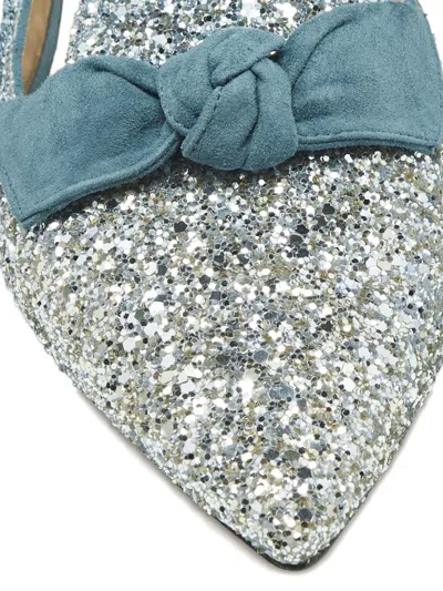 Pre-owned Jimmy Choo Gabie Glitter Bow-detail Ballet Flats In Silver