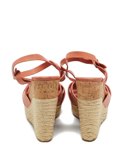 Pre-owned Jimmy Choo Leather Platform Wedge Espadrilles In Brown