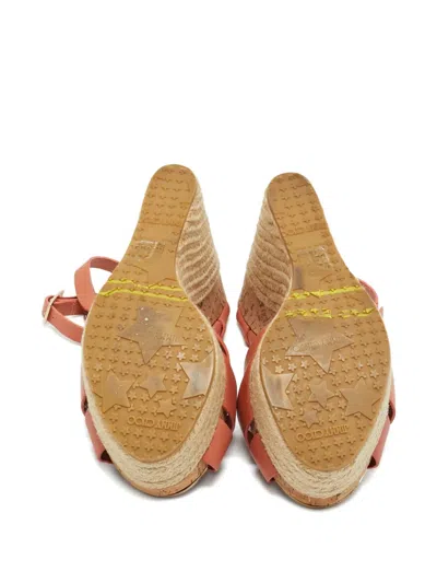 Pre-owned Jimmy Choo Leather Platform Wedge Espadrilles In Brown