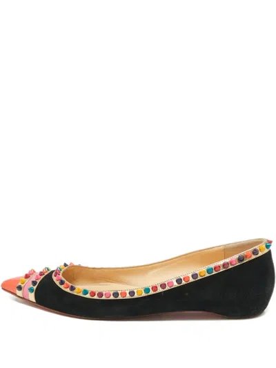 Pre-owned Christian Louboutin Malabar Hill Spike-accent Pointed-toe Ballet Flats In Black