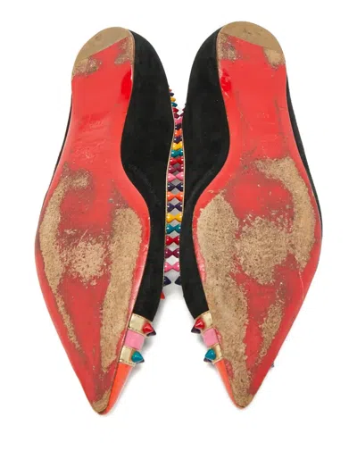 Pre-owned Christian Louboutin Malabar Hill Spike-accent Pointed-toe Ballet Flats In Black