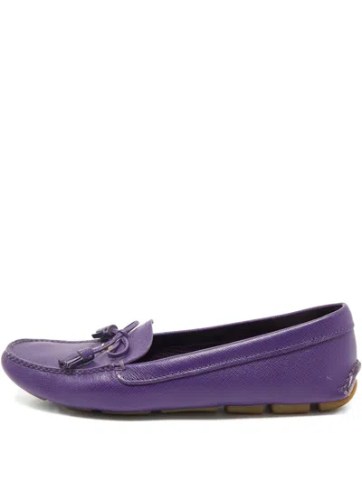 Pre-owned Prada Leather Tassel Loafers In Purple