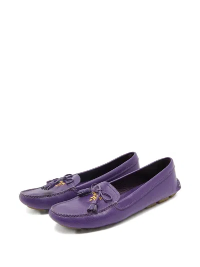 Pre-owned Prada Leather Tassel Loafers In Purple