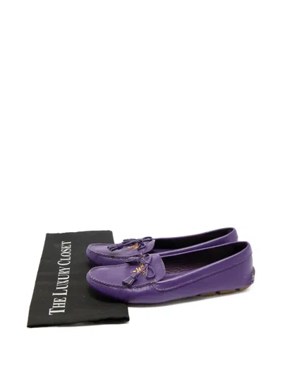 Pre-owned Prada Leather Tassel Loafers In Purple