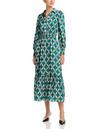 T Tahari Half Placket Button Down Peplum Hem Dress In Green