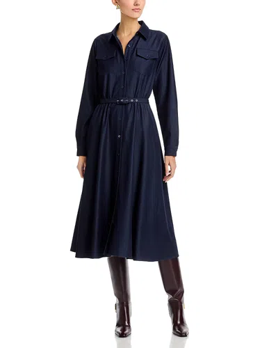 T Tahari Button Down Belted Denim Midi Dress In Multi