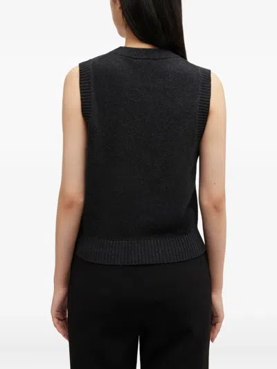 Ganni Sleeveless Intarsia Knit Crew Neck Top In Black