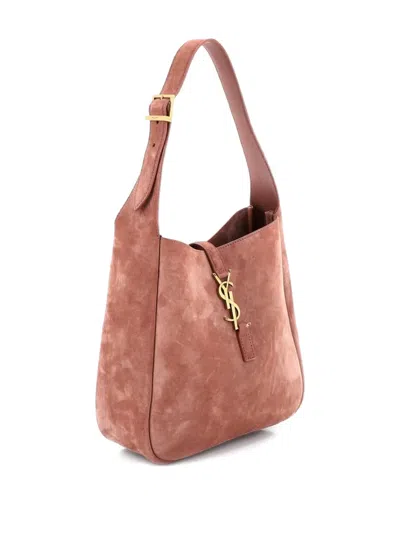 Pre-owned Saint Laurent Le 5 A 7 Supple Suede Small Hobo Bag In Pink