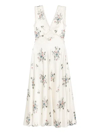 Doen V-neck Floral Print Midi Dress In Neutral