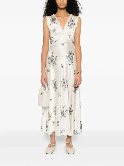 Doen V-neck Floral Print Midi Dress In Neutral