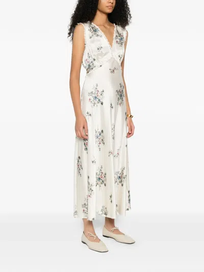 Doen V-neck Floral Print Midi Dress In Neutral